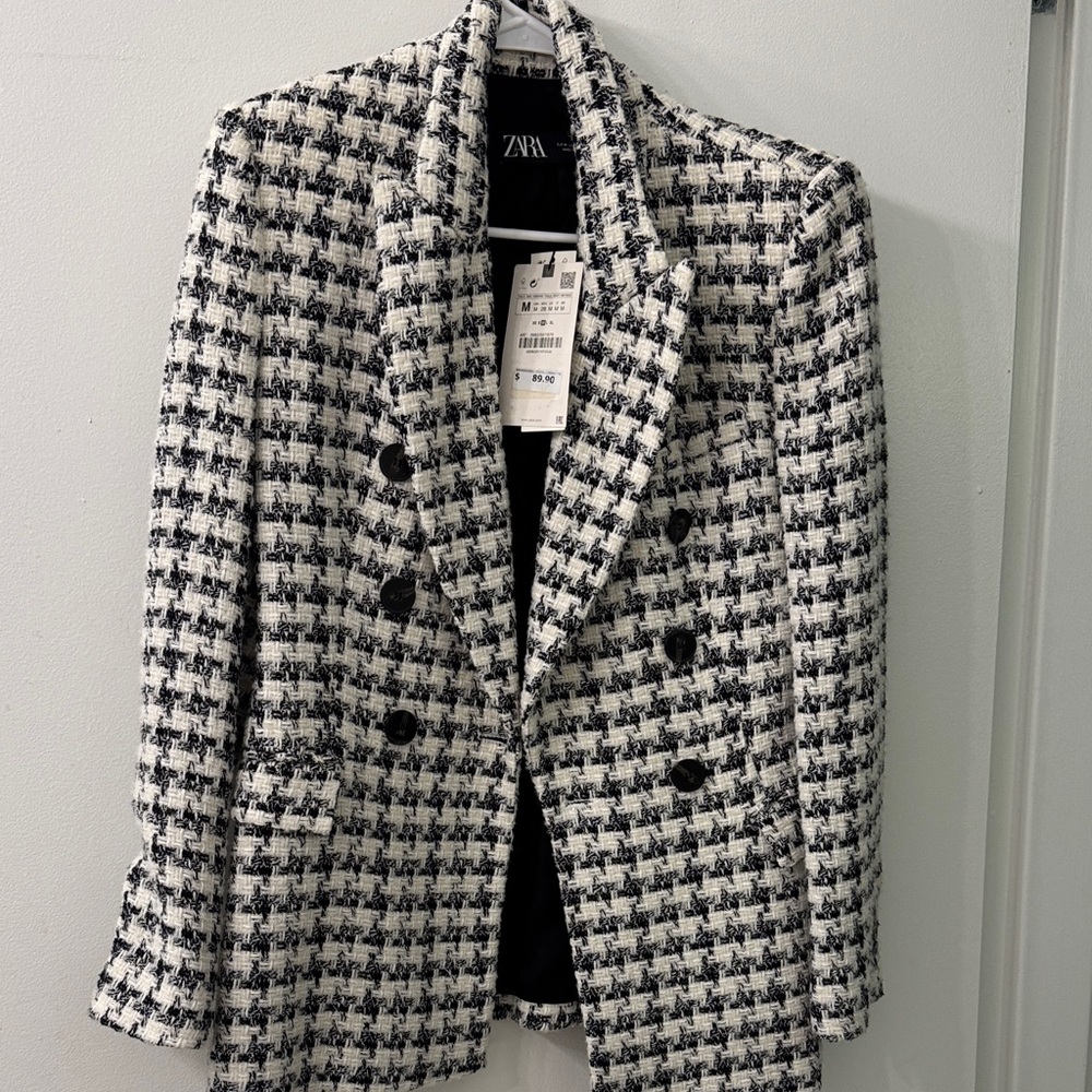 Zara Monochrome Checkered Blazer